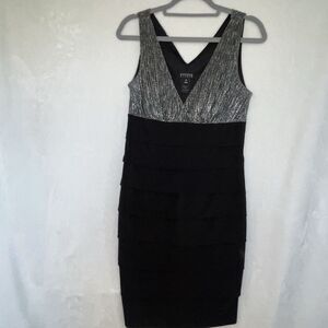 En Focus Studio Black Silver Metallic Bodycon Dress Size 10 Cocktail Party Glam